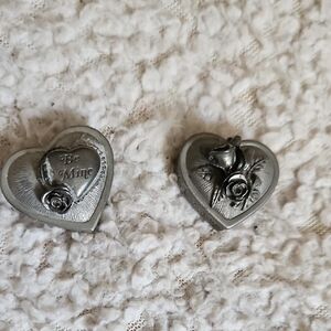 Set Of 2 Sulitan Solid Pewter Heart Shsped Boxes 1981